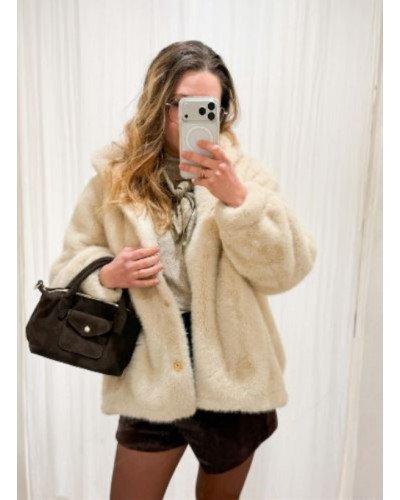 Manteau fourrure beige