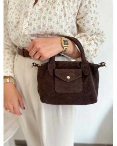 Sac à anses - Marron - Croute de cuir de vachette