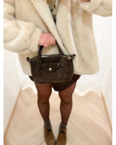 Sac à anses - Marron - Croute de cuir de vachette