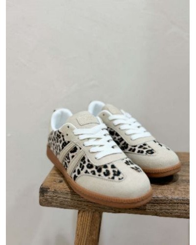 Sneakers beige et léopard plates – Confort & style tendance