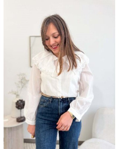 Chemisier col claudine broderie