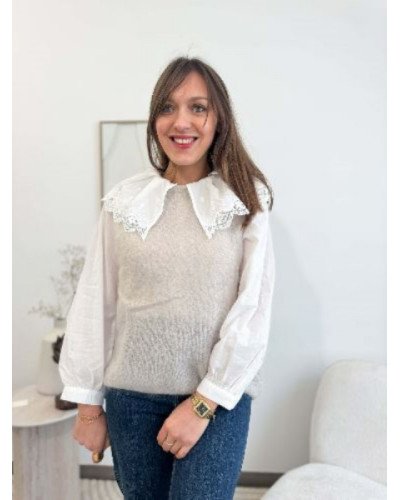 Chemisier col claudine broderie