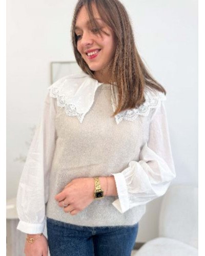 pull sans manche beige