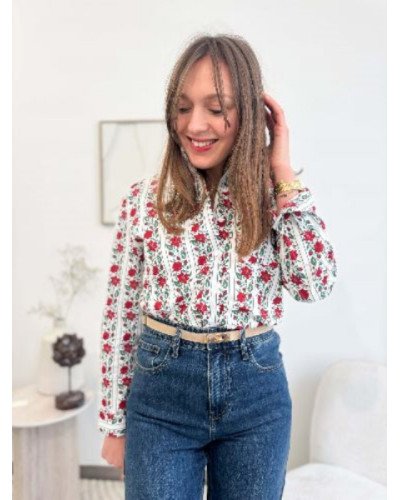 Chemisier blanc fleurs