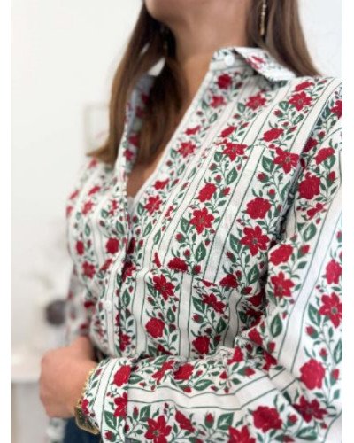 Chemisier blanc fleurs