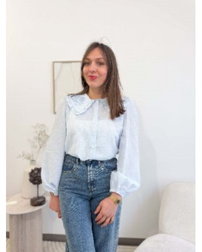Chemisier vichy bleu ciel