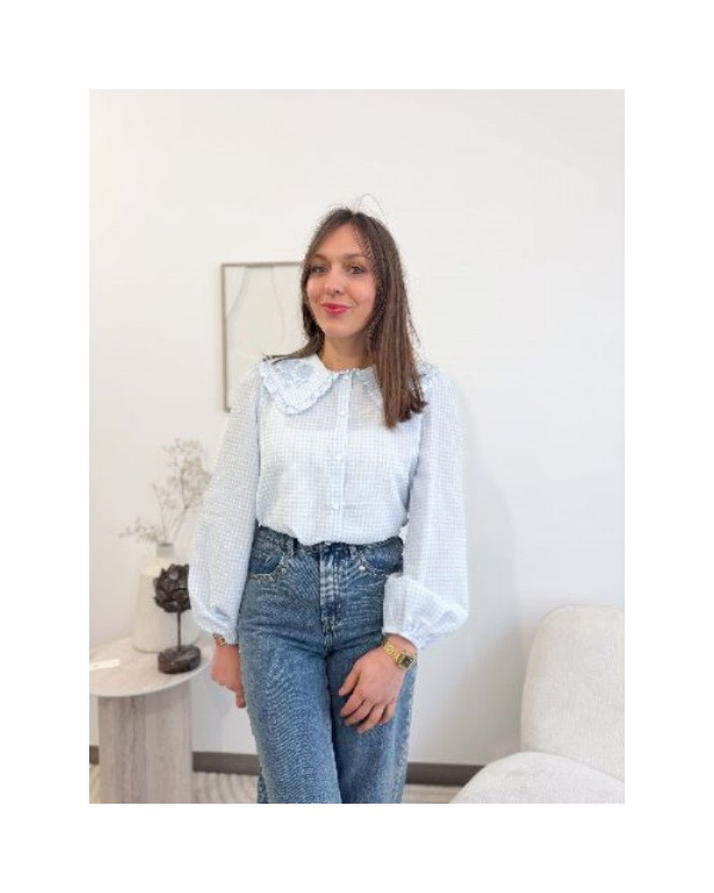 Chemisier vichy bleu ciel