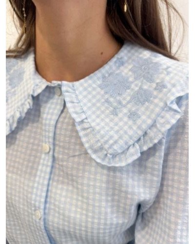 Chemisier vichy bleu ciel