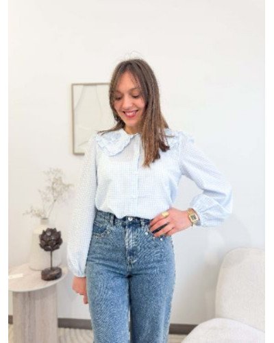 Chemisier vichy bleu ciel