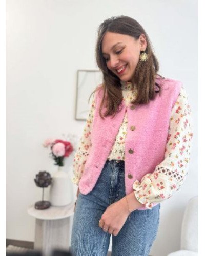 Veste bouclette rose