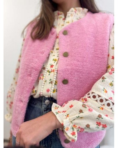 Veste bouclette rose