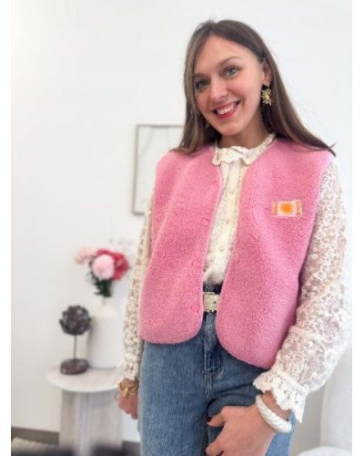 Veste bouclette rose
