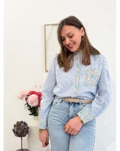 chemisier rayé bleu style liberty
