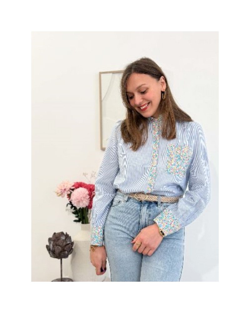 chemisier rayé bleu style liberty