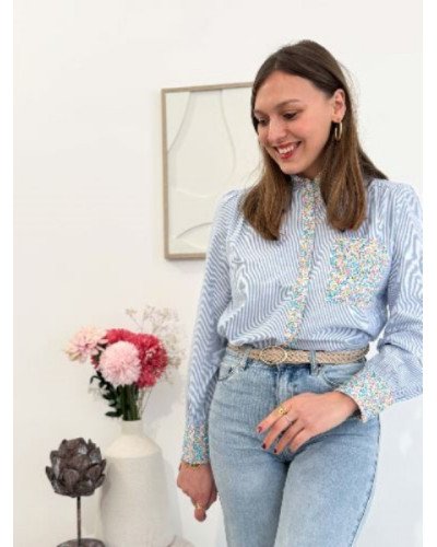 chemisier rayé bleu style liberty