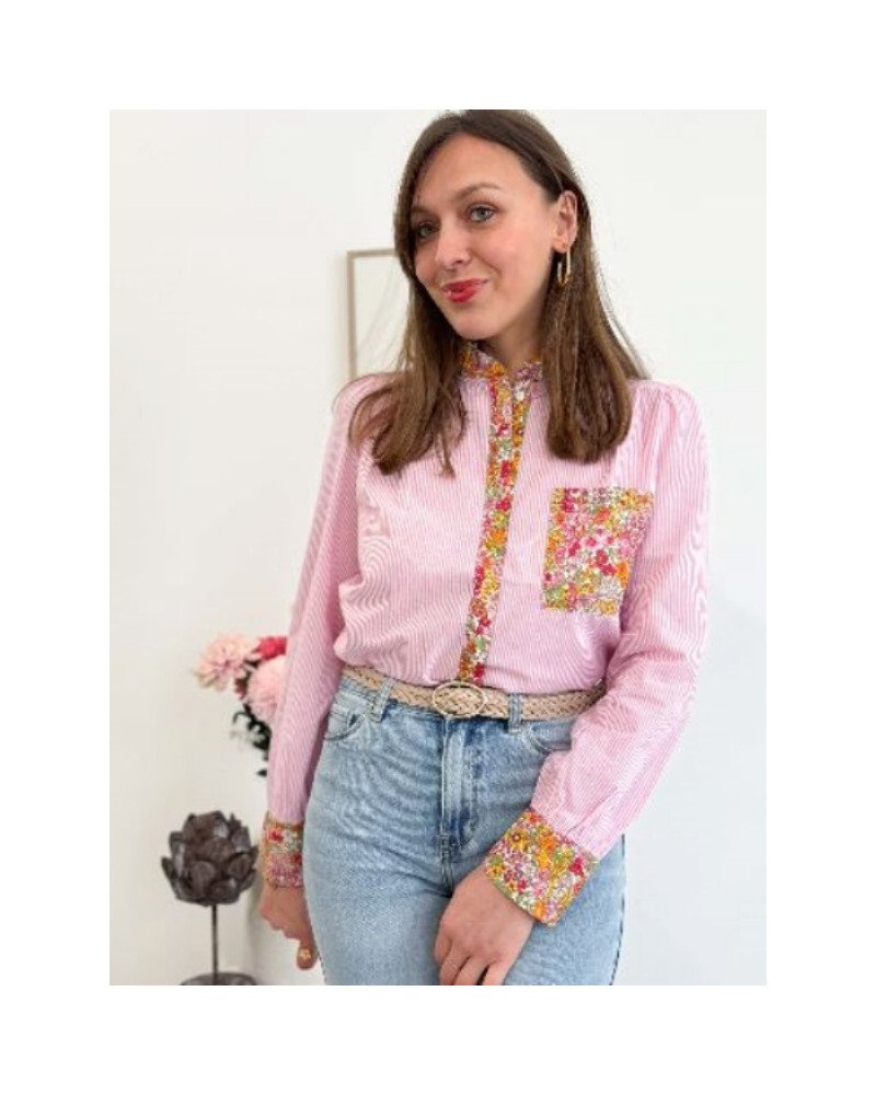 Chemisier rayée rose style liberty