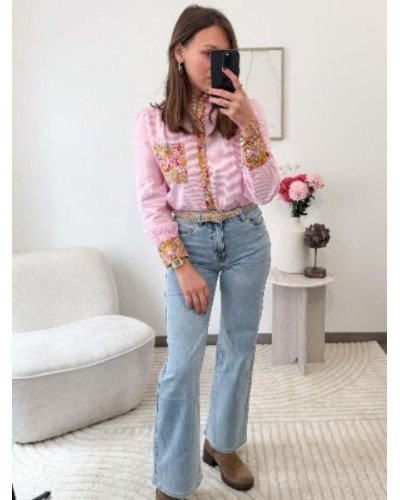 Chemisier rayée rose style liberty