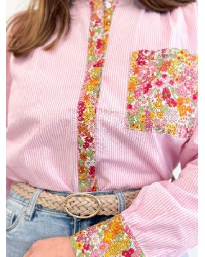 Chemisier rayée rose style liberty