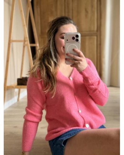 Gilet maille rose bonbon