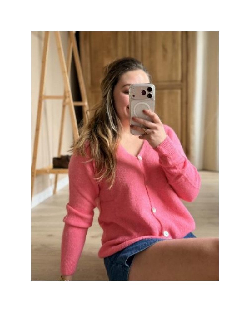 Gilet maille rose bonbon