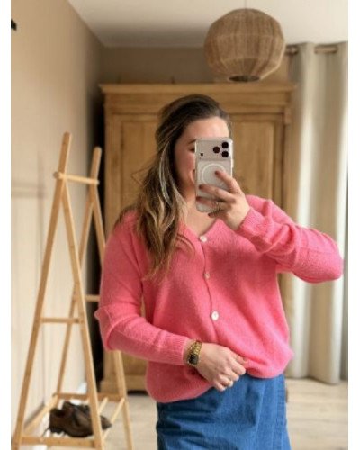 Gilet maille rose bonbon