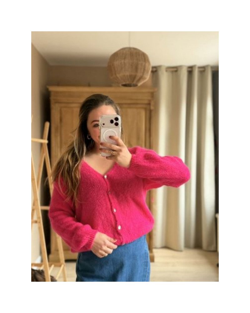Gilet col V Charly - Fushia