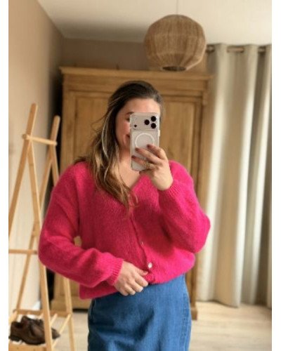 Gilet col V Charly - Fushia