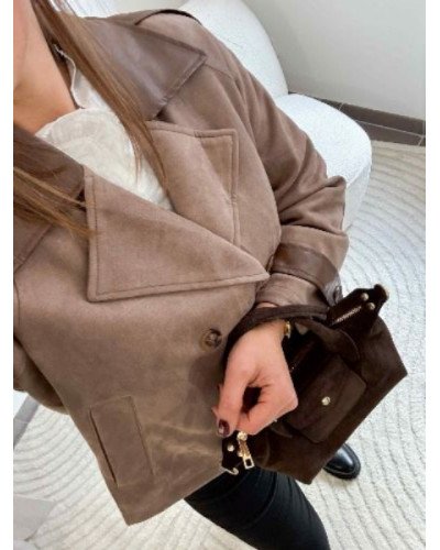 Trench court taupe double matière – Élégance moderne et chic