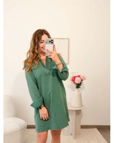 Robe en jean vert sapin – Style casual et élégant
