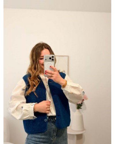 Veste bouclette sans manches style berger bleu marine – Confort et chaleur