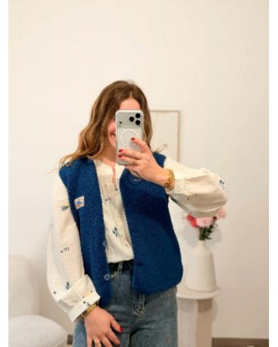 Veste bouclette sans manches style berger bleu marine – Confort et chaleur