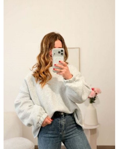 Sweat oversize gris clair avec inscription GOOD VIBES multicolore – Style casual et fun