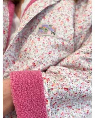 Veste bouclette réversible rose fleurie