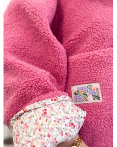 Veste bouclette réversible rose fleurie