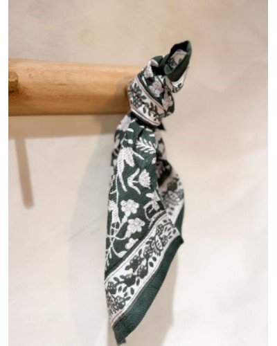 Foulard 50 cm en coton – Vert sapin et écru