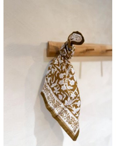 Foulard en coton indien 50 cm – Imprimé floral vert olive kaki