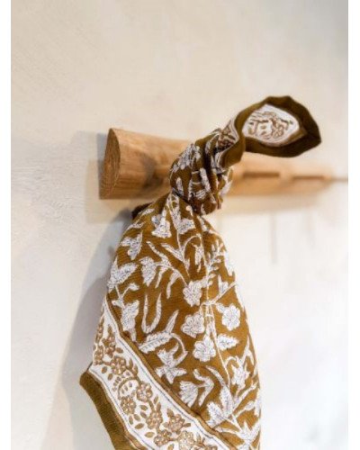 Foulard en coton indien 50 cm – Imprimé floral vert olive kaki