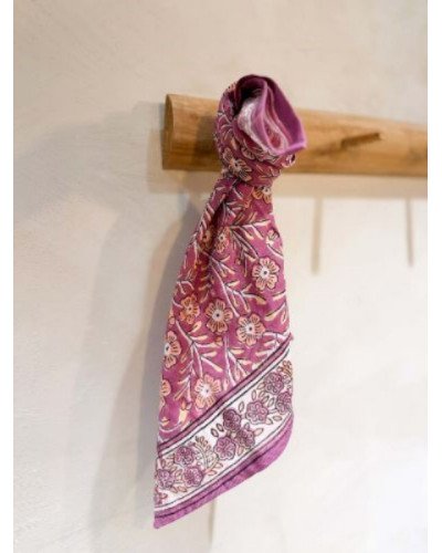 Foulard en coton indien 50 cm – Imprimé floral violine et prune