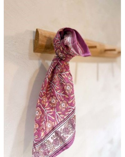 Foulard en coton indien 50 cm – Imprimé floral violine et prune
