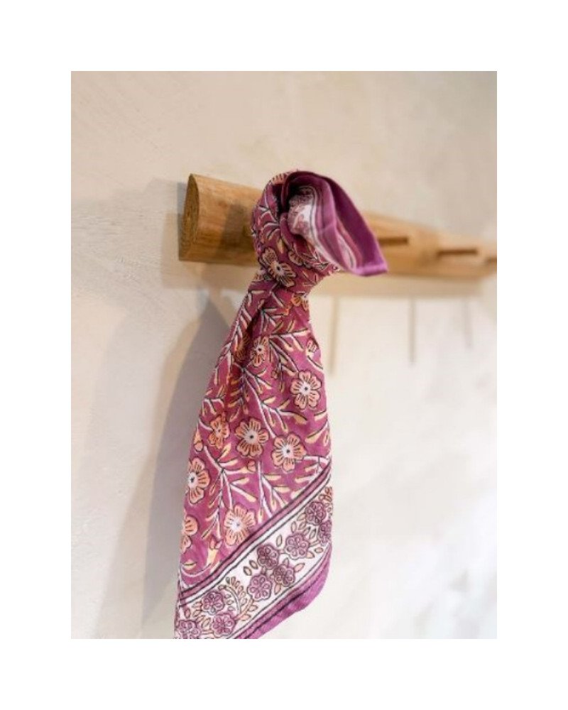 Foulard en coton indien 50 cm – Imprimé floral violine et prune