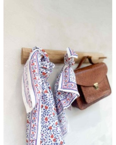 Foulard en coton indien 100 cm – Petits cœurs bleu roi et rouge