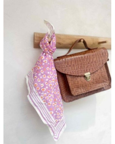 Foulard en coton indien 50 cm – Imprimé léopard fuchsia et orange