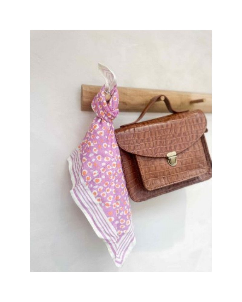 Foulard en coton indien 50 cm – Imprimé léopard fuchsia et orange