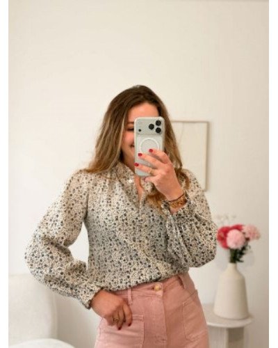 Chemisier fleuri bleu marine