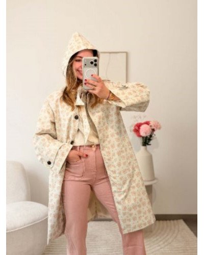 Imper long à fleurs - Capuche reversible
