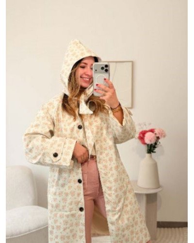 Imper long à fleurs - Capuche reversible