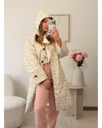 Imper long à fleurs - Capuche reversible