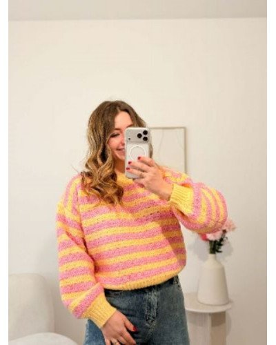Pull à rayures Sacha - Rose et jaune