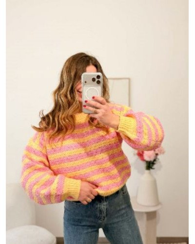 Pull à rayures Sacha - Rose et jaune