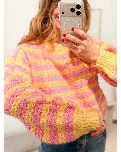 Pull à rayures Sacha - Rose et jaune